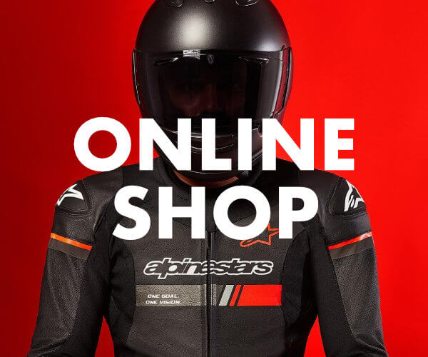 Online Shop mit Auswahl an Motorradhelmen und Bekleidung