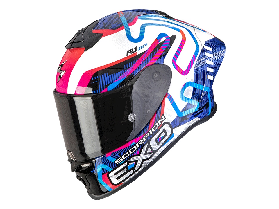 Scorpion Helm EXO-R1 EVO II Air Cornering Weiß Blau Grün – Bild 2