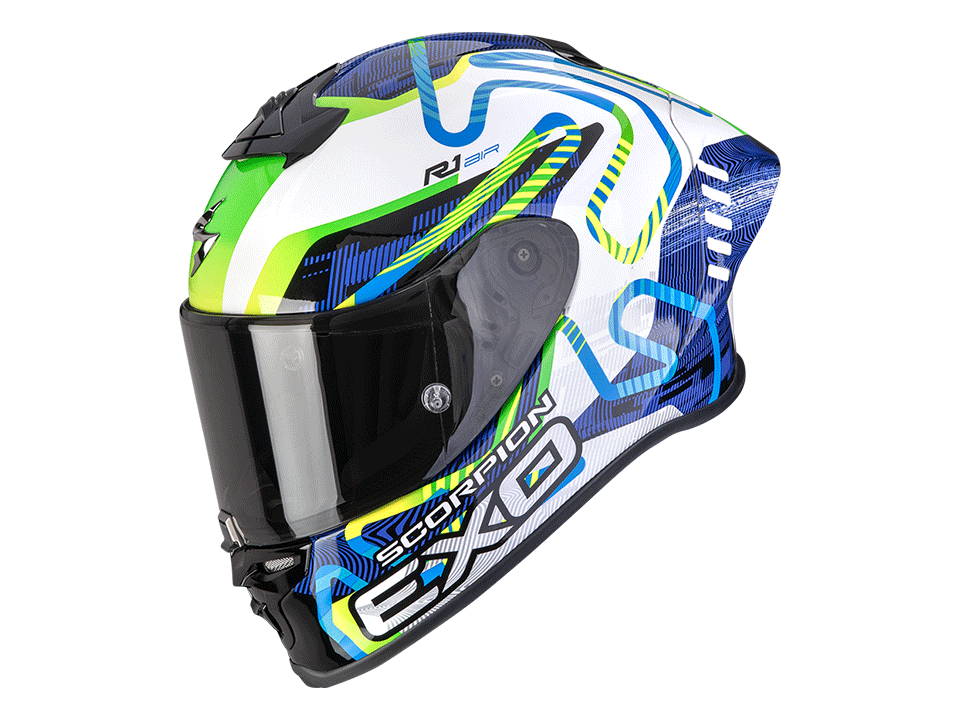 Scorpion Helm EXO-R1 EVO II Air Cornering Weiß Blau Grün